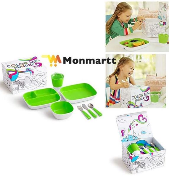 Munchkin Splash 7-Piece Toddler Dining Gift Set in Unicorn Themed Colouring Box Green