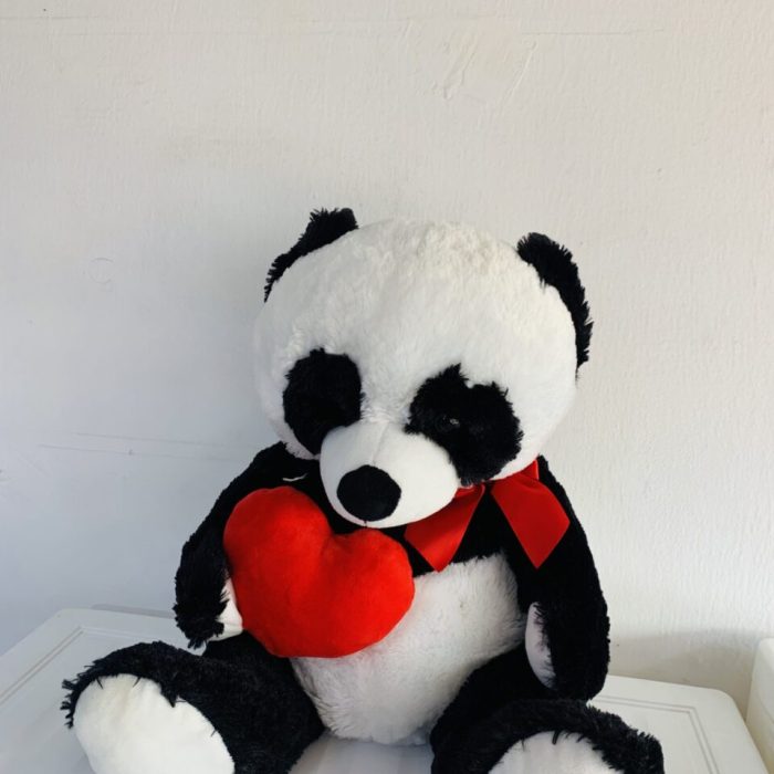 BLACK AND WHITE TEDDY BEAR WITH RED HEART