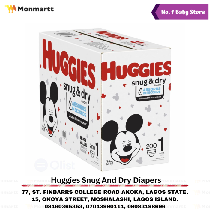 HUGGIES SNUG AND DRY DIAPERS CARTON