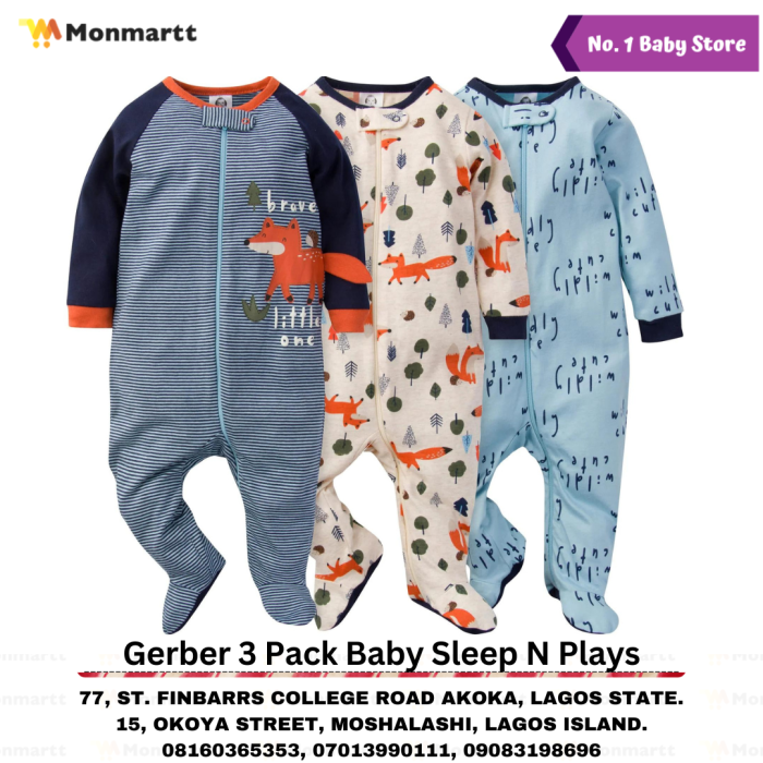 GERBER 3 PACK BABY SLEEP N PLAYS