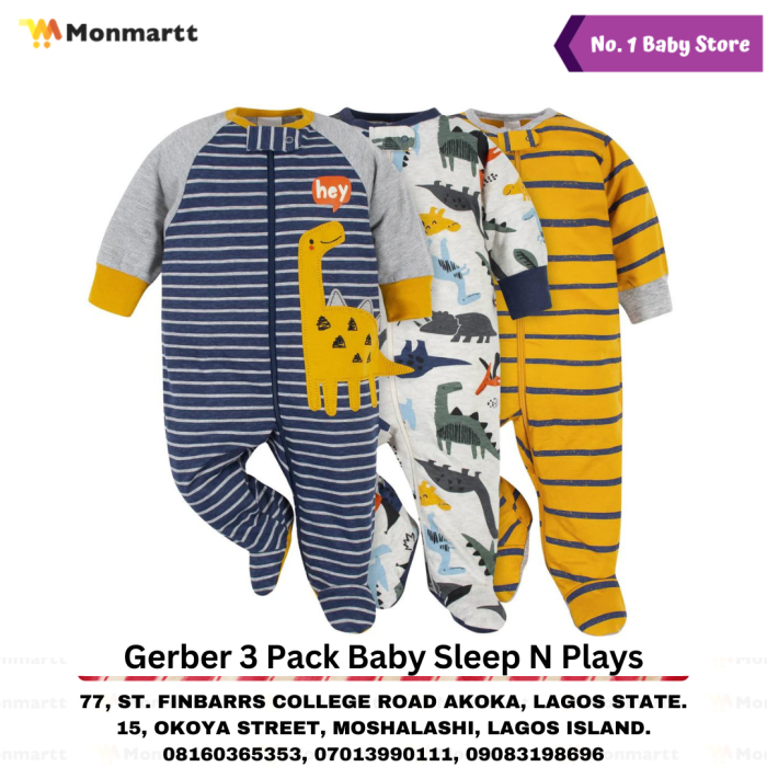 GERBER 3 PACK BABY SLEEP N PLAYS