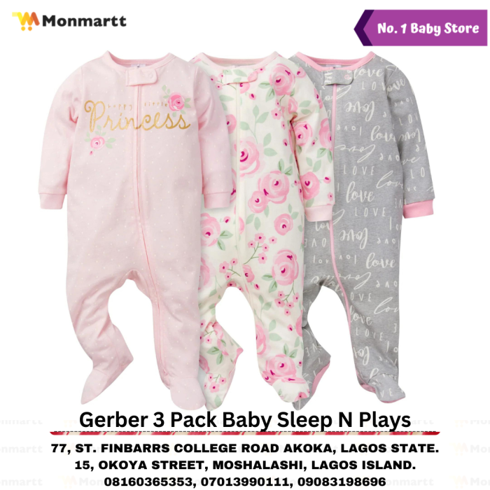 GERBER 3 PACK BABY SLEEP N PLAYS